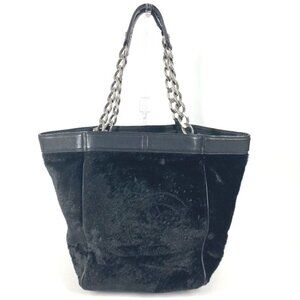 Chanel Shoulder Bag CC Logo Calf Hair Black